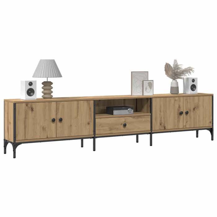 Meuble TV à tiroir - vidaXL - Chêne artisanal - Bois dingénierie - 200x25x44 cm - Capacité 20 kg par étagère