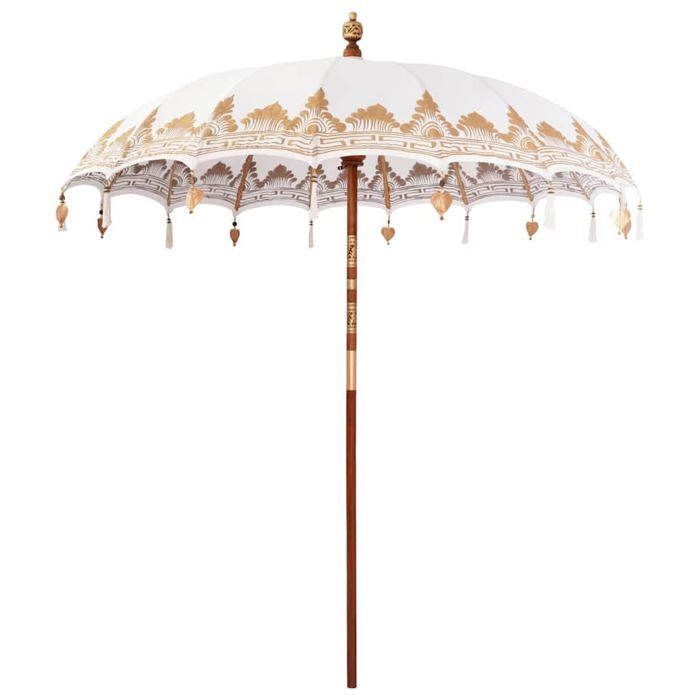 vidaXL Parasol Autre Crème x 250 cm Coton et bois massif - vue 3