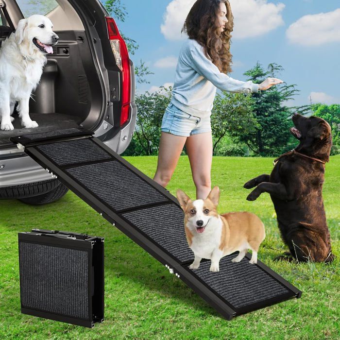 Comparer les prix de Porte-rampe pliable portable- Anti-dérapante&Poignées Latérales-63*17inch -Escalier pour Chiens Âgés&de Grande Taille-Noir
