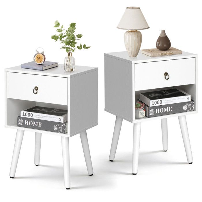 Lot de 2 Tables de Chevet avec Tiroirs et Compartiment Ouvert - ALIGHTUP - Style Moderne Blanc