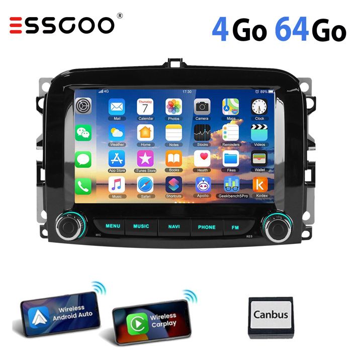 Autoradio Android pour Fiat 500L - ESSGOO - Écran tactile 7'' HD - 4Go ...