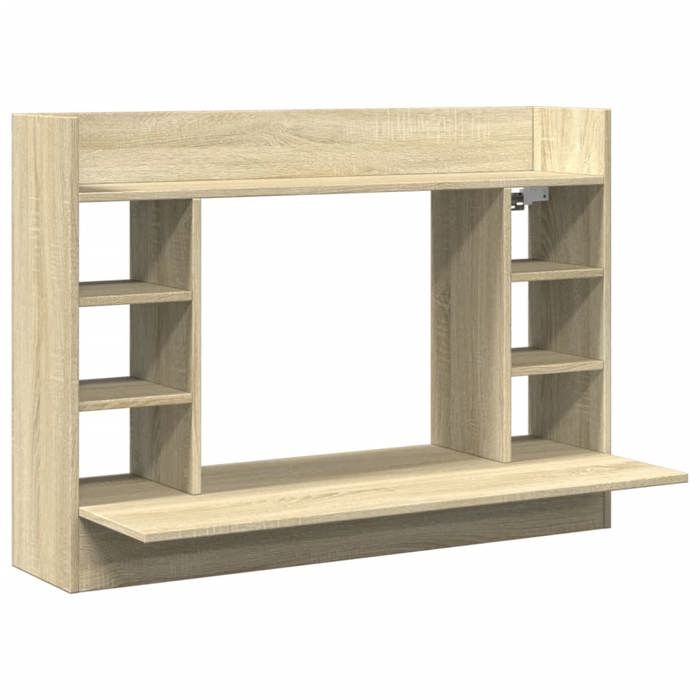 Bureau mural chêne sonoma - CLARENCE - 105x48x75 cm - Bois dingénierie - 6 compartiments - 1 étagère - Charge max 30 kg