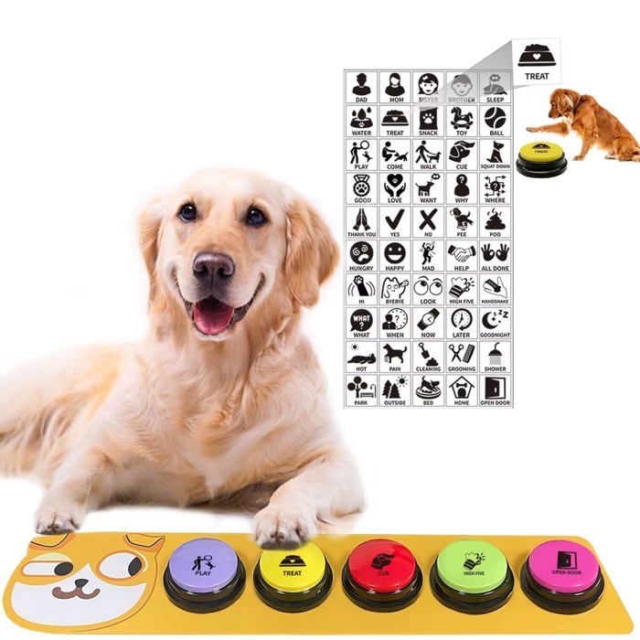 Meilleurs prix pour Ensemble de 5 boutons dentraînement enregistrables pour animaux de compagnie buzzers de communication vocale avec tapis antidéran