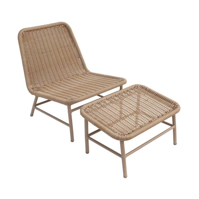 Fauteuil relax et repose pied aluminium et corde beige - Laguna Fauteuil relax et repose pied aluminium et corde beige - Laguna