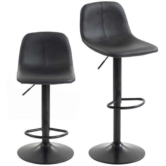 Lot de 2 tabourets de bar - HOMCOM - hauteur réglable dossier et repose-pieds pivotant 360° - acier - 37 x 44 x 82-104 cm - noir Lot de 2 tabourets de bar - HOMCOM - hauteur réglable dossier et repose-pieds pivotant 360° - acier - 37 x 44 x 82-104 cm - noir