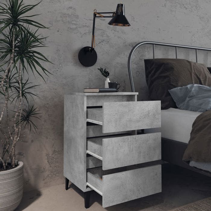 Table de lit - Gris - Armoire de chevet - 1 PC - avec pieds en métal - gris béton 40x35x69 cm T3443