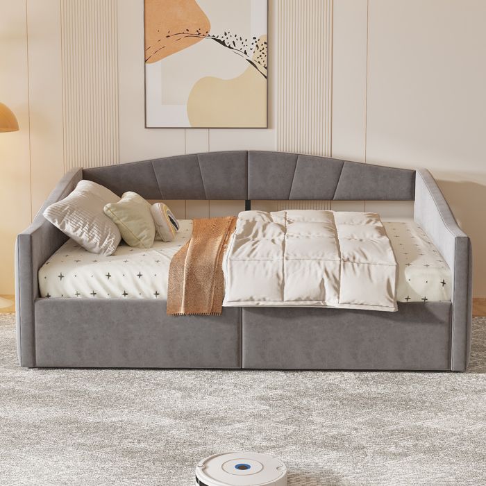 Canapé-lit - KOMHTOM - Banquette Convertible Double - Velours gris - Couchage 140x200 cm - Rangement hydraulique Canapé-lit - KOMHTOM - Banquette Convertible Double - Velours gris - Couchage 140x200 cm - Rangement hydraulique