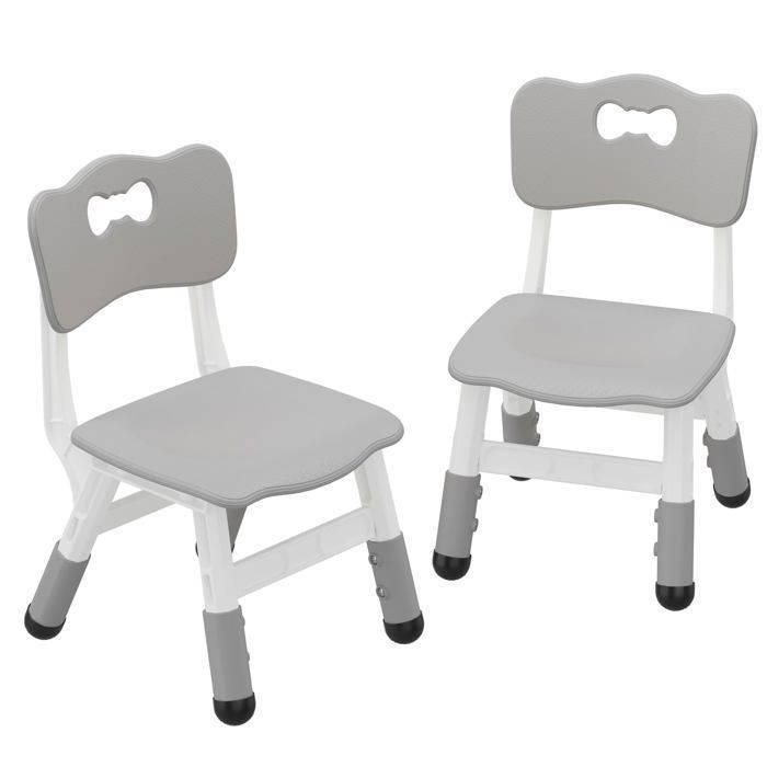 Lot 2 chaises enfants réglables – Gris clair – 3 hauteurs plastique robuste – Intérieur/extérieur – Maison classe crèche