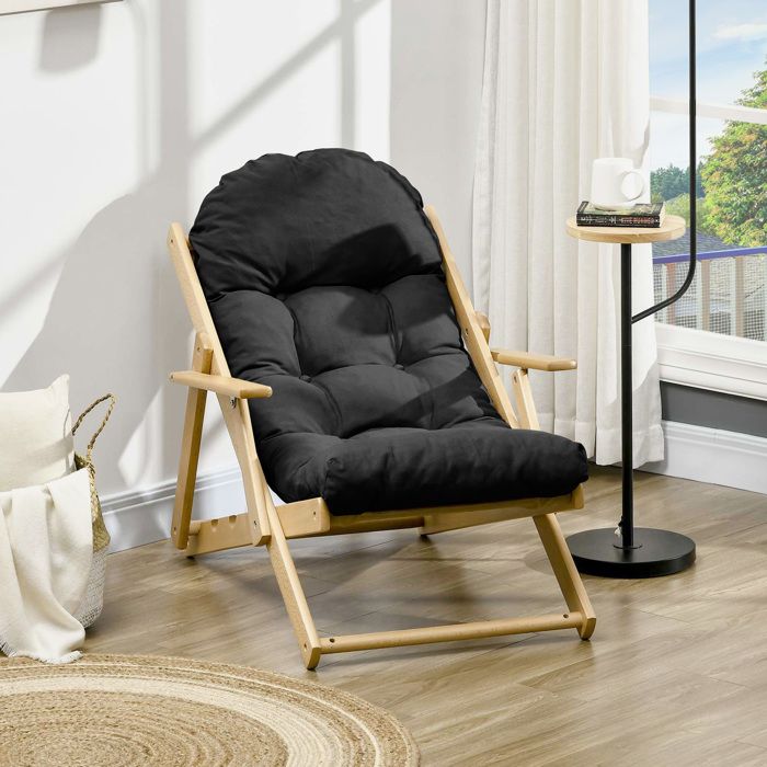 MOTHINESSTO4081-Fauteuil Chaise de Salon Pliable et inclinable en Bois Fauteuil Relax Confortable avec Coussin capitonné épais