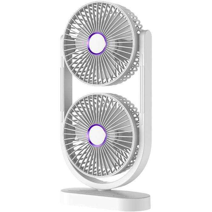 Ventilateur de table - Double tête - Rechargeable USB - Silencieux - Blanc