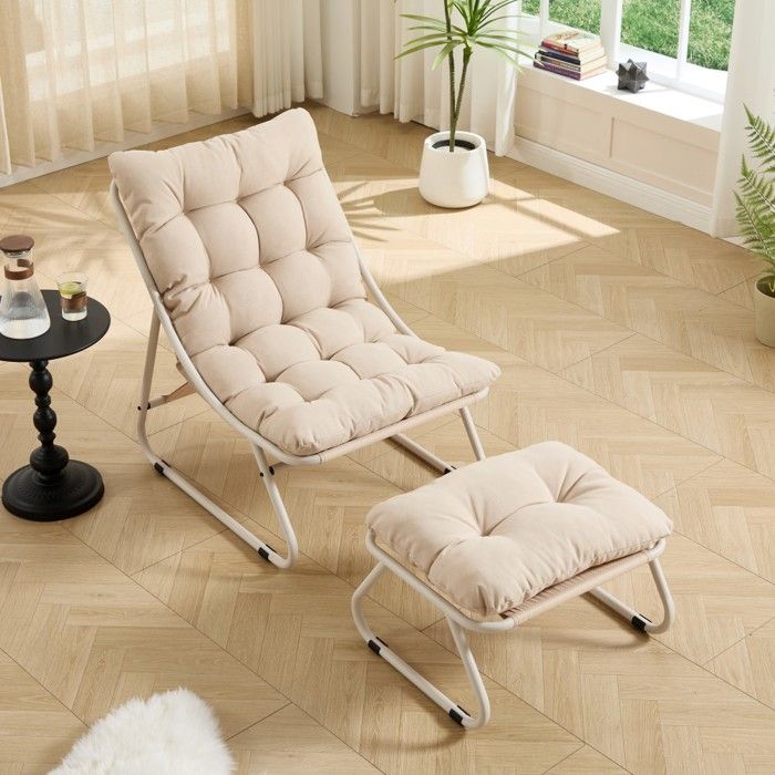 Fauteuil Jardin Beige 65x78x86cm Inclinable Repose-pieds Coussin Doux Structure Noire Confortable Salon Chambre Coin Lecture Fauteuil Jardin Beige 65x78x86cm Inclinable Repose-pieds Coussin Doux Structure Noire Confortable Salon Chambre Coin Lecture
