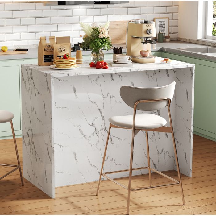 Îlot Central de Cuisine 120x60x90.5 cm blanc effet marbre 3 tiroirs 3 portes espace bar