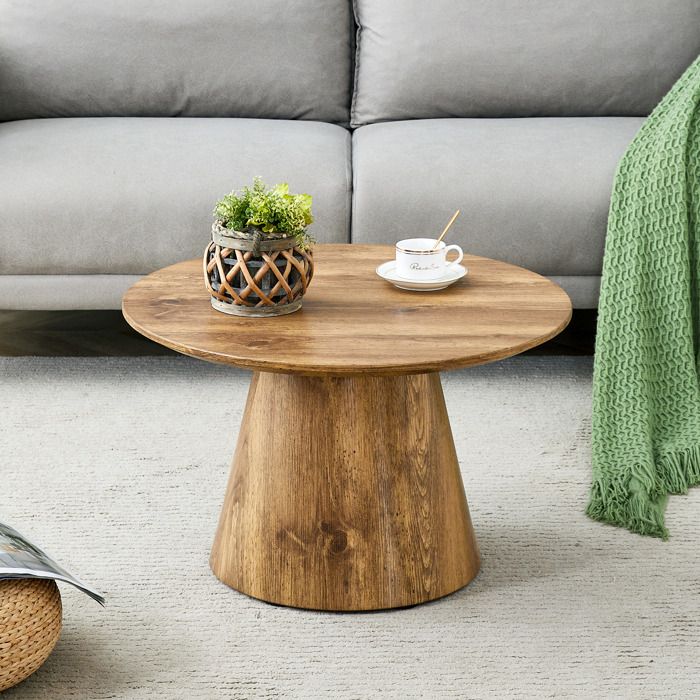 Table basse ronde 60 cm EVRYAE - plateau MDF 2 5 cm charge max. 120 kg patins antidérapants - Bois