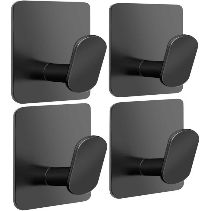 Crochets Muraux Adhésifs Inox Noir Mat Sans Perçage Modèle 4 Salle De Bain/Cuisine Porte-Serviette Clés Sacs