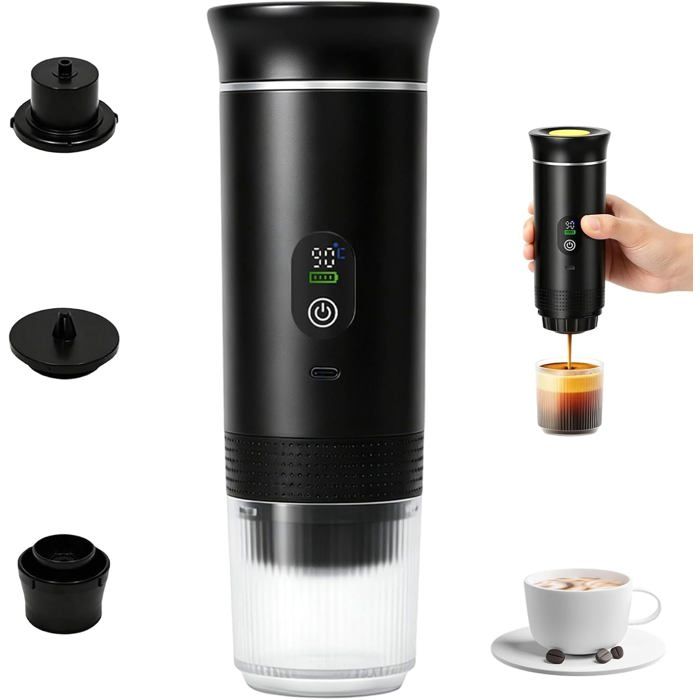 Machine à café portable - PZCC - 3 en 1 - Espresso portable - Compatible café moulu & capsules NS/DG - Batterie Type-C