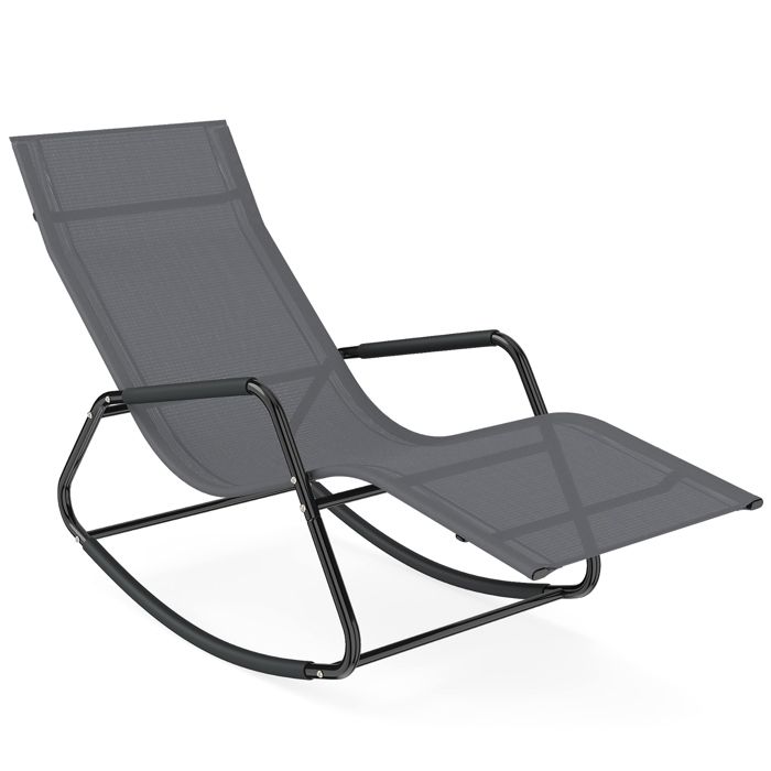 Chaise Longue COSTWAY à Bascule Jardin Extérieur - Bain de Soleil à Bascule 143x57x86cm - Tissu Respirant - 160kg - Noir