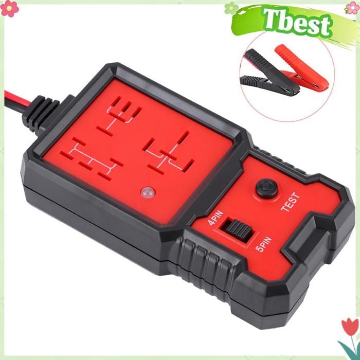 Testeur de relais de voiture - TBEST - Portable 12V - Compatible 4/5 broches - Clip batterie caoutchouc - Affichage LED
