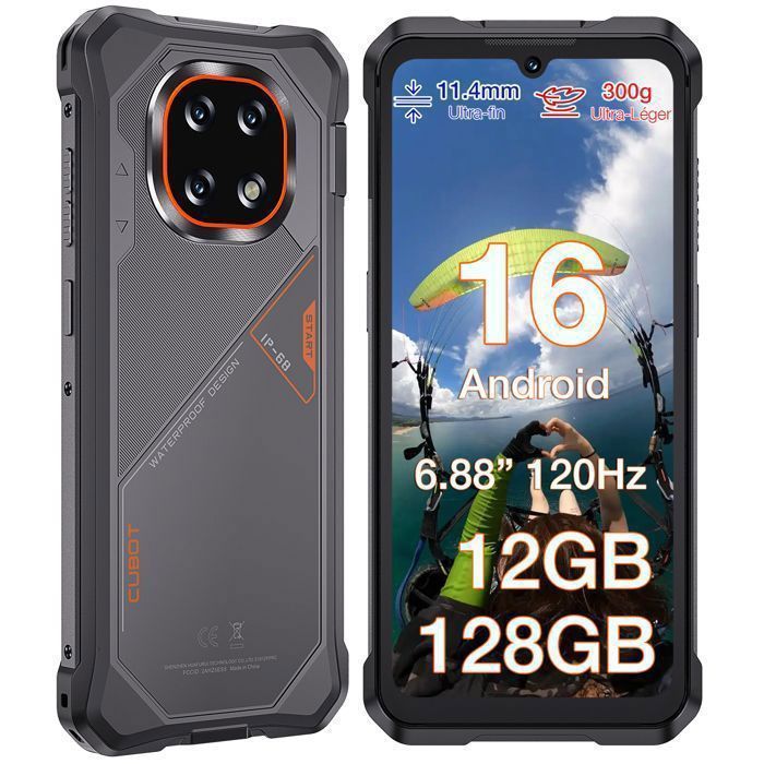 CUBOT Kingkong ES5 Telephone Portable Incassable 12(6+6)Go + 128Go 7000mAh 6.88 120Hz 64MP Smartphone 4G Double SIM NFC GPS Gris