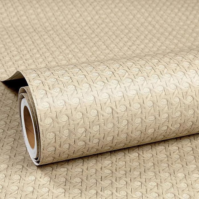 Papier Adhesif pour Meuble Rotin Papier Peint Effet Cannage Beige pour Chambre Adulte Tete De Lit Film Beige 40 300 cm