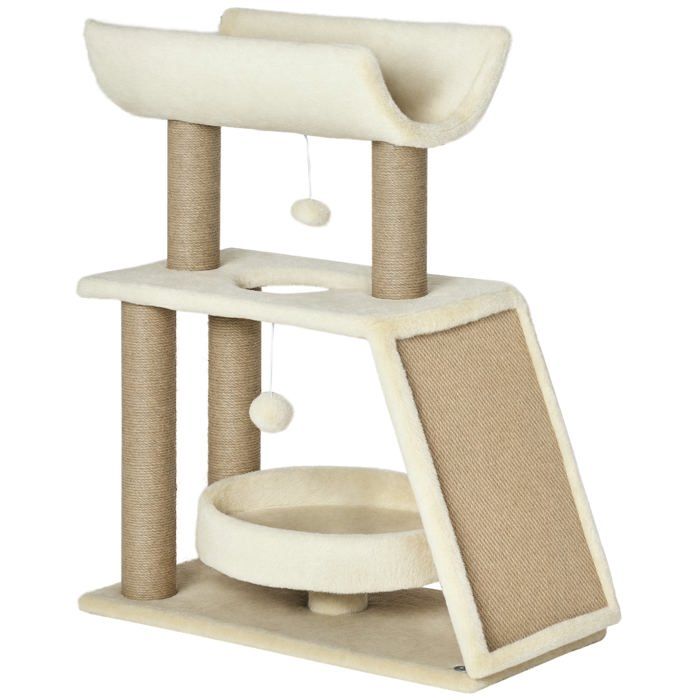 Arbre à chat - HELLOSHOP26 - 60 x 30 x 76 cm - Sisal naturel - Compact et stable - Peluche 220 GSM