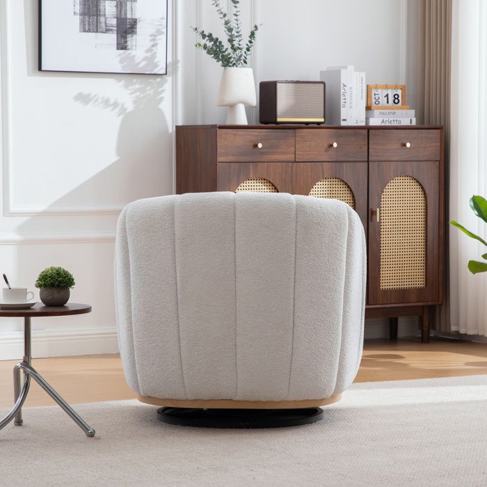 Fauteuil club pivotant 360° AESVAR en chenille ivoire avec base métallique ronde