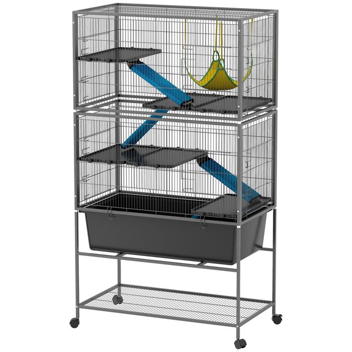YWJ Cage Petits Animaux 88x48x1505cm Gris Foncé 5 Niveaux Rampes Antidérapantes Hamac