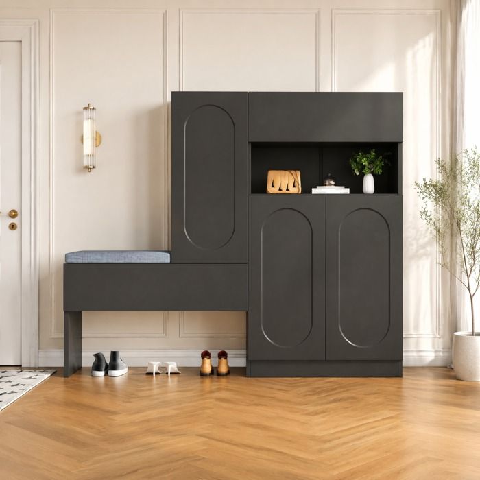Meuble à chaussures 2-en-1 avec banc rembourré fermeture douce étagères réglables noir 130 x 35 x 110 cm TYNQER