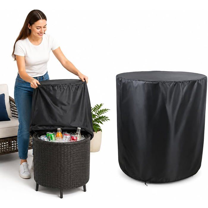 Housse De Protection Imperméable En Tissu Oxford Noir Pour Table Ronde De Refroidissement 52X58 Cm Couvre-Glacière Extérieur[BI59]