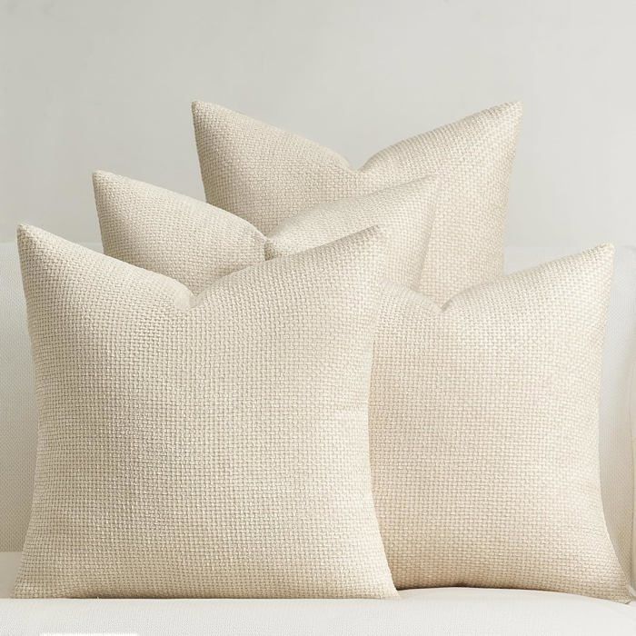 Housse de coussin carrée 40 x 40 cm - lot de 4 en chenille beige douce et moelleuse pour canapé et lit
