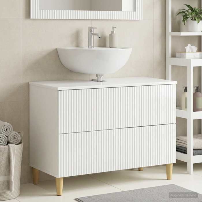 ELORAN®Meuble sous Lavabo de Salle de Bain ARNHEM - Blanc brillant - Cabinet de salle de bain Moderne_00862633