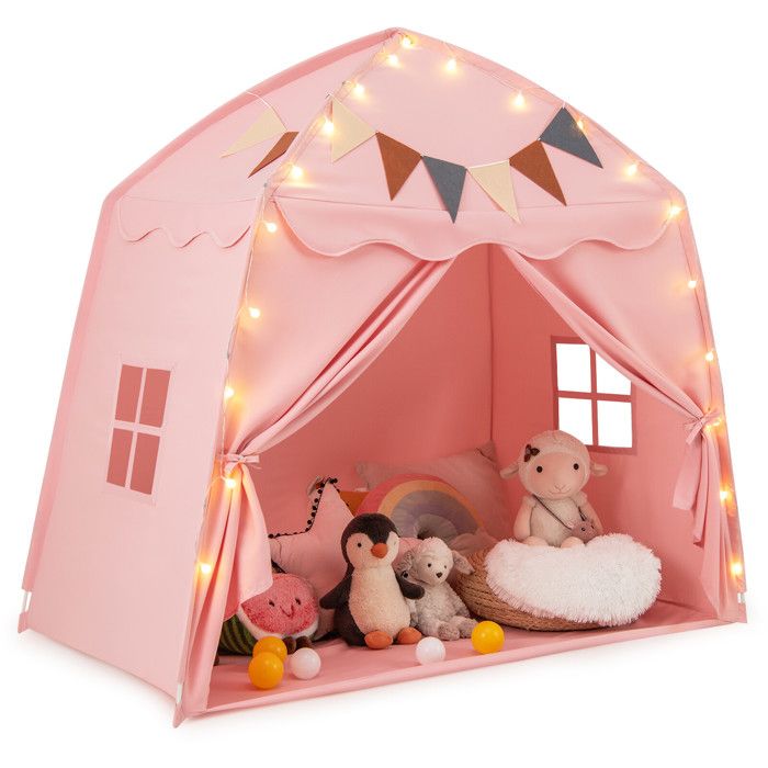 Montage Facile sans Outil Tente de Jeu Enfant Tente de Lit Rose avec Guirlande Lumineuse Maisonnette Chambre
