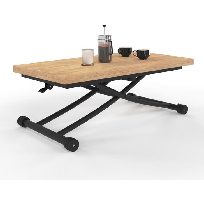 IDMarket Table Basse Urbana Extensible et Relevable Bois et Noir 114x100x75 cm Salon IDMarket Table Basse Urbana Extensible et Relevable Bois et Noir 114x100x75 cm Salon