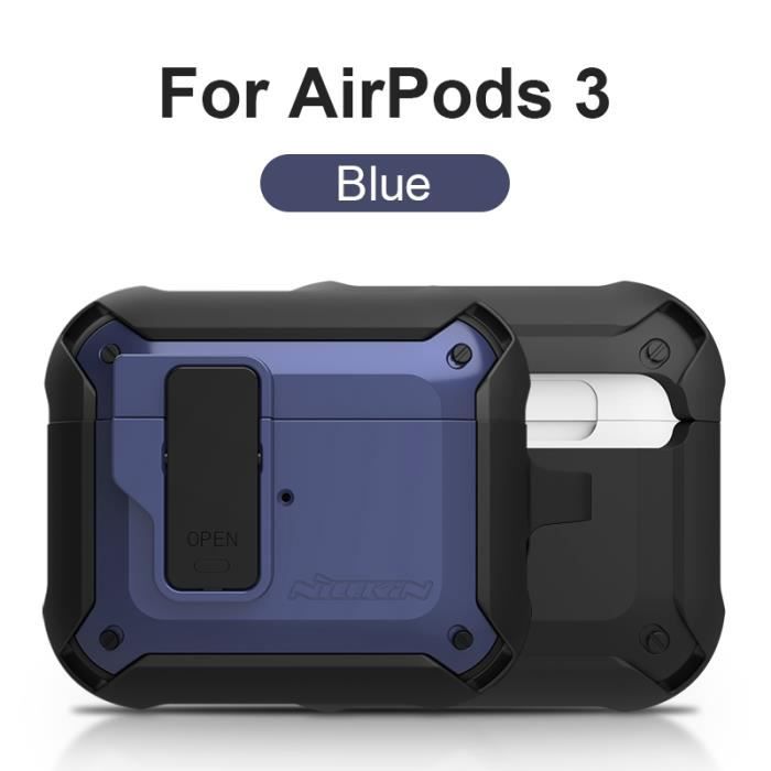 Coque AirPods 3 Nillkin Avec Mousqueton - Protection Anti-choc, Chargement Sans Fil - Couvercle Escamotable - Porte-clés Inclus - Noir