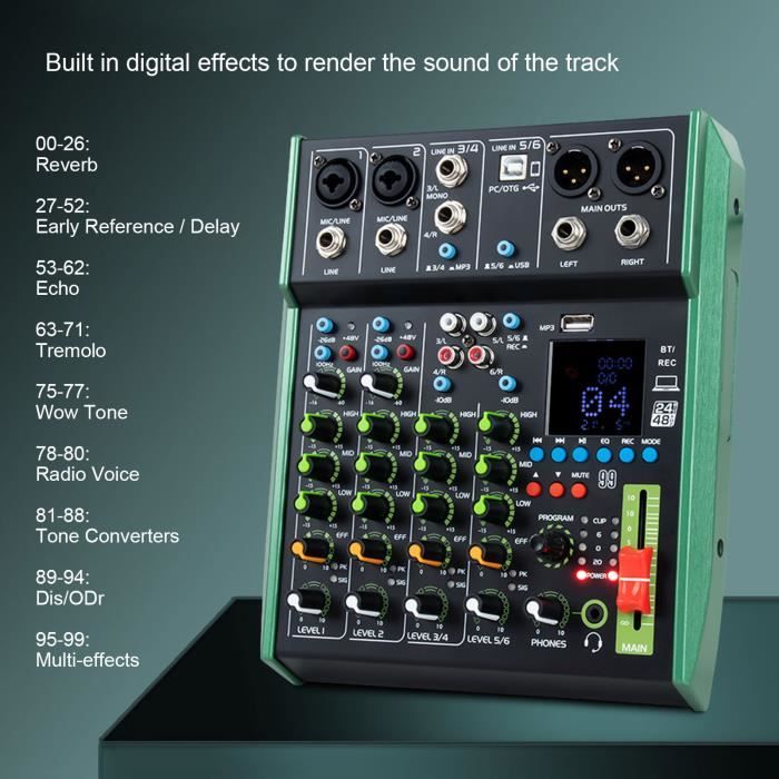 Mixeur Audio Stéréo 6 Canaux - Compact, Métal, Entrée Ligne, Pour Home Studio Et Petite Scène - 10