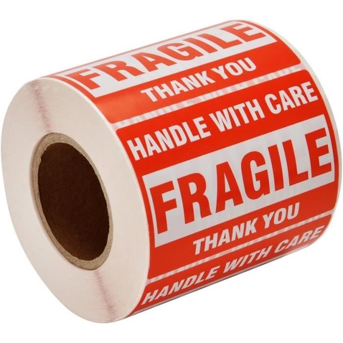 500 étiquettes Autocollantes FRAGILE - Format 5,1 X 7,6 Cm - Adhésif Puissant Pour Déménagement Et Expédition
