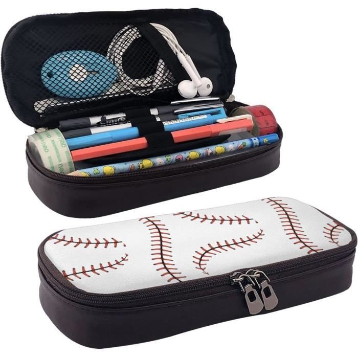 Trousse à Crayons 3 Compartiments Motif Baseball - Grande Capacité Pour école, Bureau Ou Voyage - 22,5x9x11 Cm - 2