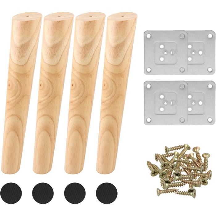 Lot De 4 Pieds De Table En Bois De Chêne 6 Cm - Avec Vis Et Tournevis