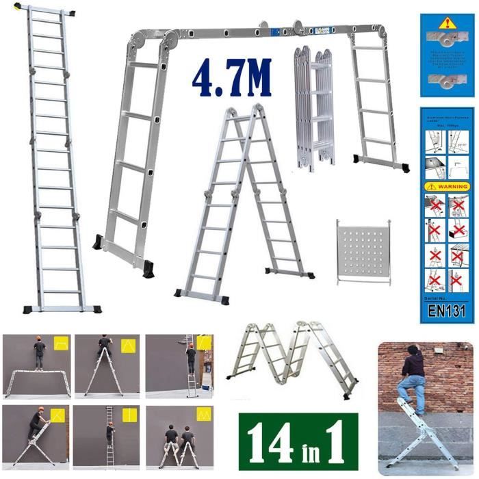 ECHELLE TELESCOPIQUE PLIABLE - 16 MARCHES - ECHELLE EN ALUMINIUM （4x4 ...