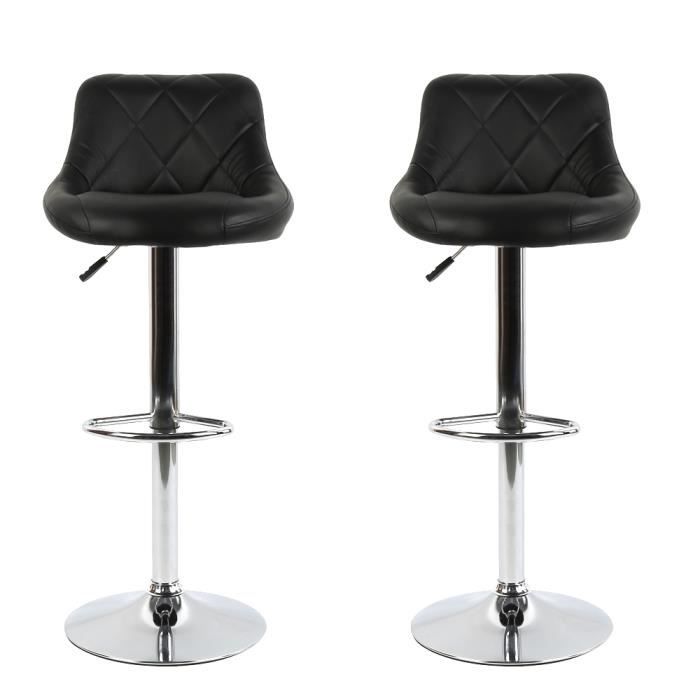 Royalbell® Lot de 2 tabourets de bar en métal+PU - Revêtement simili noir - Contemporain - L 48 x P 36 cm