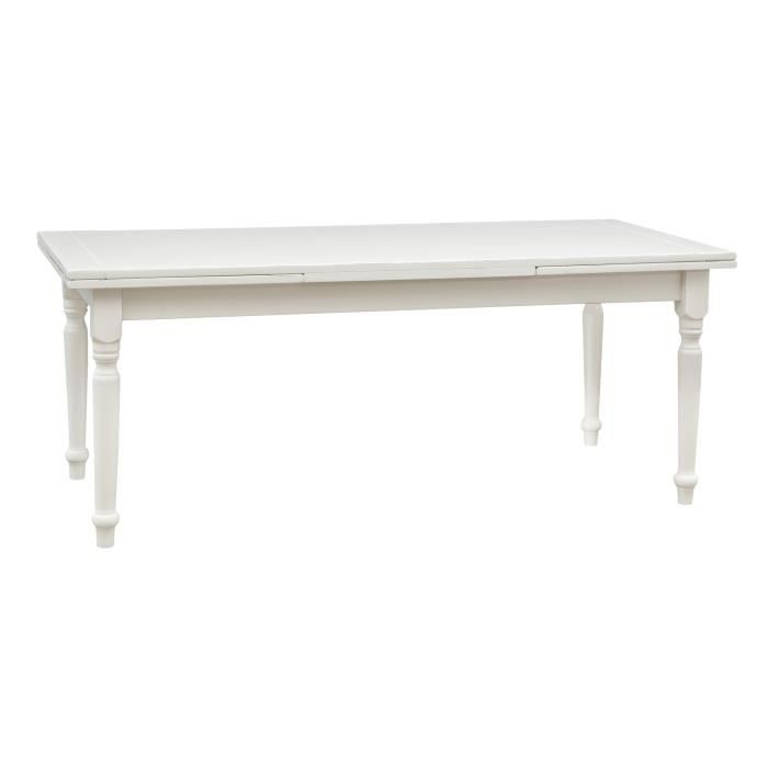 table à rallonge style champêtre en tilleul massif - blanc - rectangulaire - 200 cm - 6 personnes