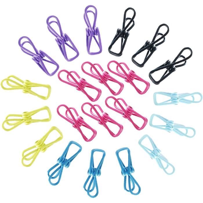 48 Pinces à Linge Plastique Renforcées - Ressort Acier Inox - 4 Couleurs - Pour étendoir Intérieur/extérieur