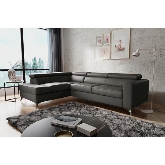 Canapé dangle convertible en cuir italien de luxe 5/6 places avec coffre MONZA gris foncé angle gauche