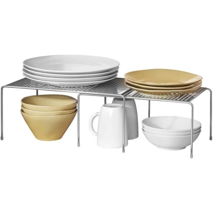 Étagère De Cuisine Extensible Et Télescopique – Organisateur 2 Niveaux Pour Épices, Assiettes, Tasses – Blanc ABS Gain De Place