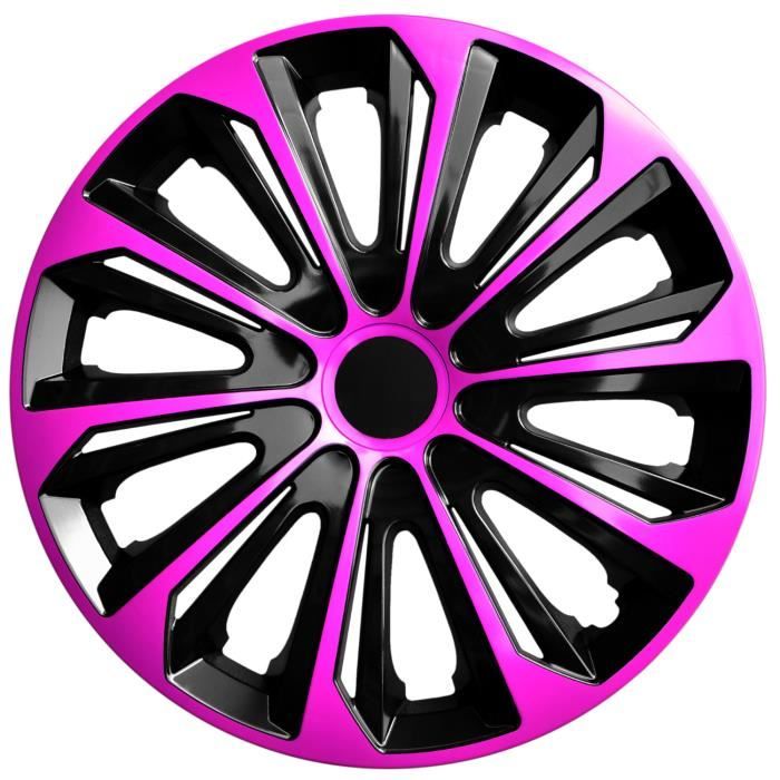 Enjoliveurs de roue pour jantes en acier NRM STRONG DUO Jeu de 4 enjoliveurs bicolores Plastique ABS (rose/noir 14\