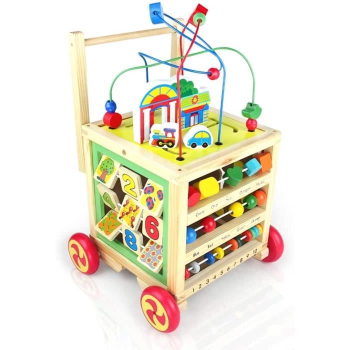 Trotteur Jouet Bois Chariot Bebe De Marche avec 6 Fonctions