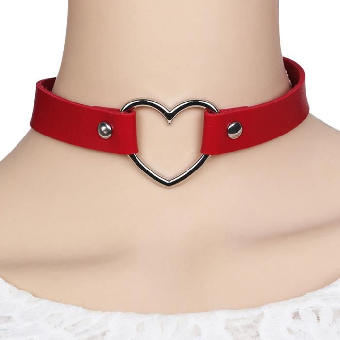 Femme Collier Punk Gothique Cœur Chaîne Ras Tour Cou Velour Choker Réglable Mode