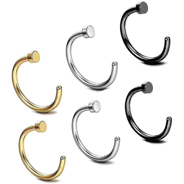 6 pièces nez bague à lèvres piercing corpsnez goujons septum en acier inoxydable fer à cheval hoop stud anneaux de piercing p [6]