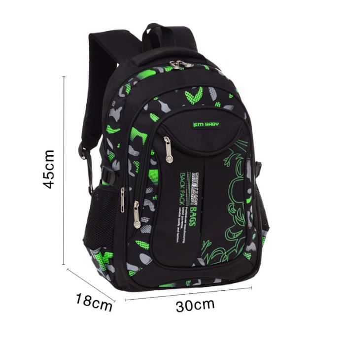 Sac à Dos Scolaire Garçon 15 Pouces - Cartable Imperméable, 20-35L, Bretelles Rembourrées, Noir