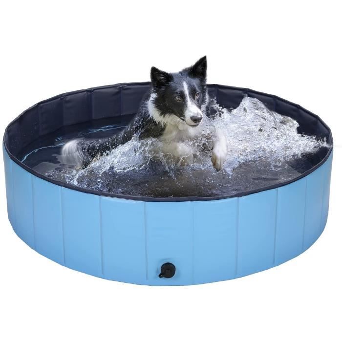 Piscine pour Chien Pliable Baignoire Baignade Portable Bain Animal Bleu 120x30 cm PVC HB044
