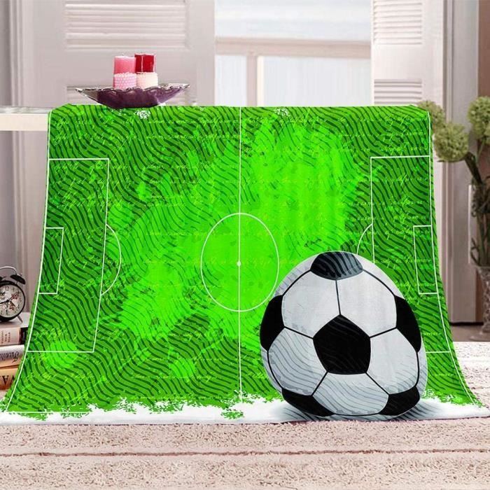 Couverture En Flanelle Douce Motif Football - Taille 150x200 Cm Environ - Pour Canapé, Lit, Voyage - Lavable En Machine
